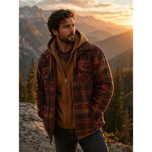 Legendary Whitetails Men’s L Hooded Plaid Jacket Quilted Lined  Shacket Coat